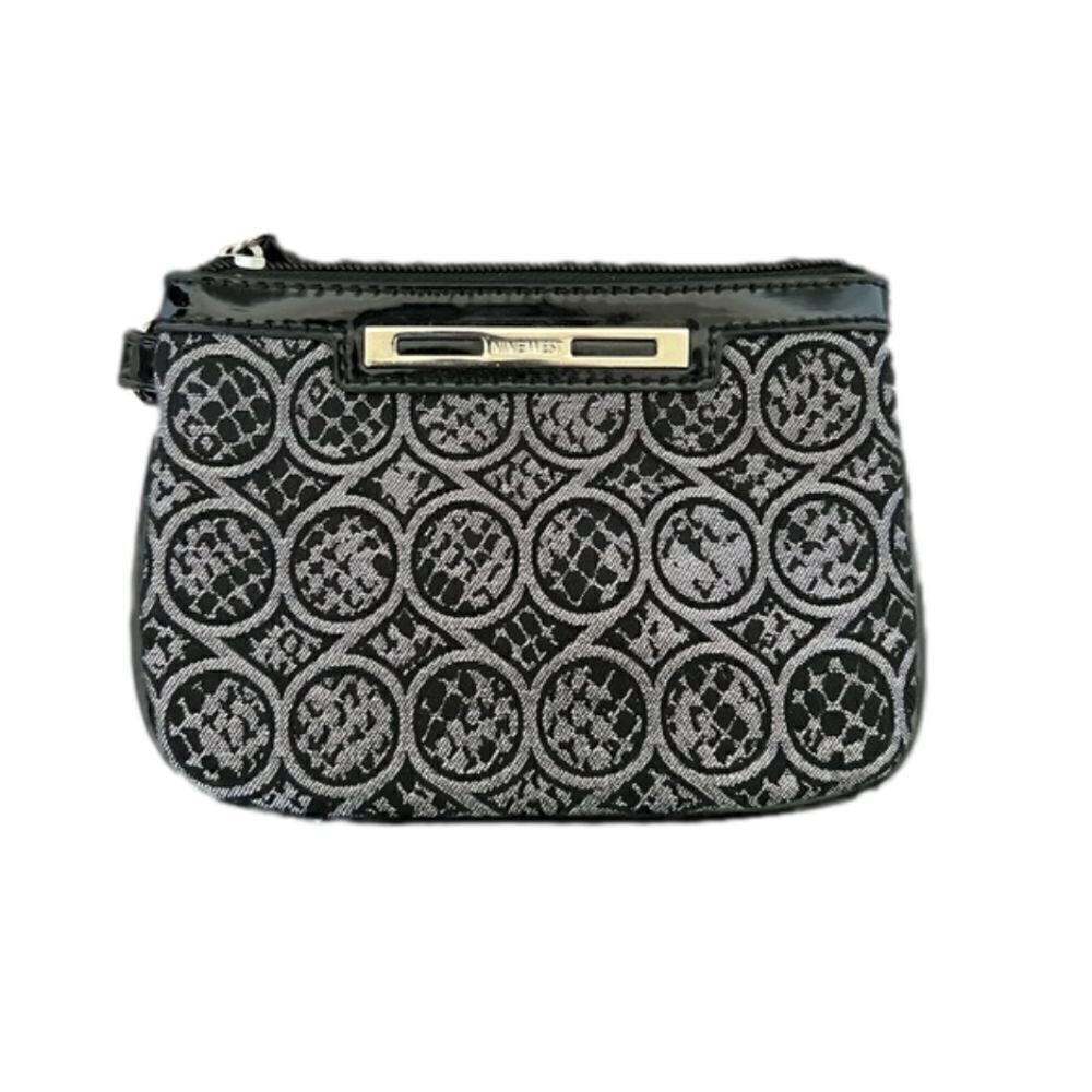 Nine West Black Gray Wristlet Zip Pouch Wallet Clutch Small Purse Strap